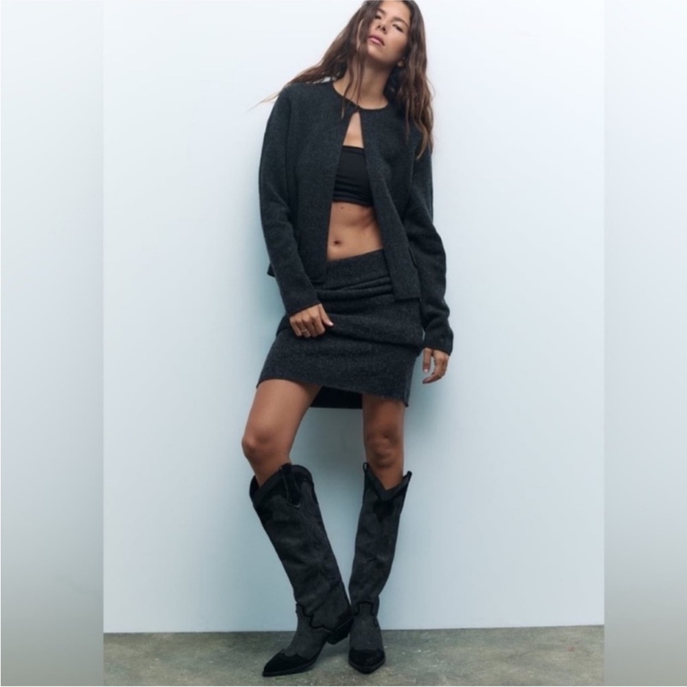Zara Denim Western Cowboy Women's Grey Suede Knee-High Boots Size 39